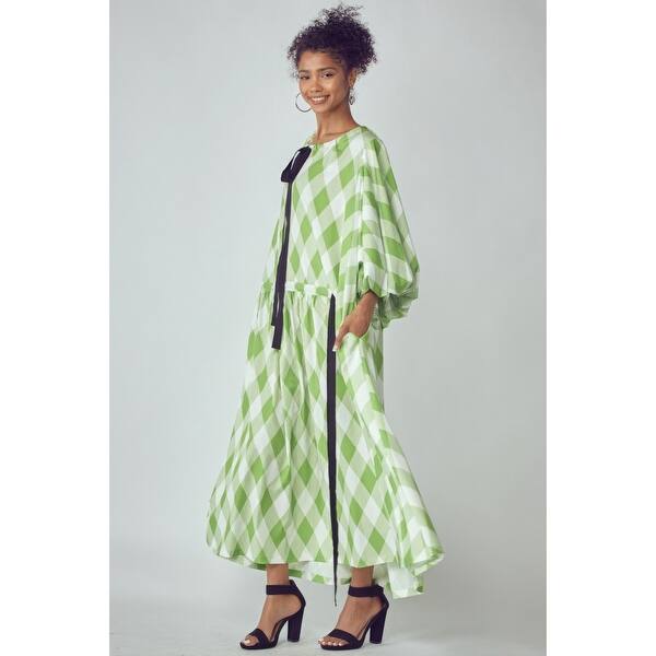Green Polyester Very Over Fit Pocketed Dress with Balloon Sleeves - Bed  Bath & Beyond - 42099821