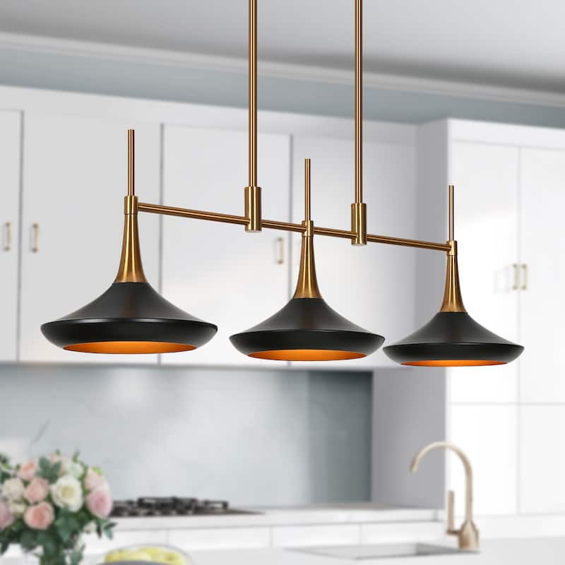 Conia Modern 3-Light Linear Chandelier Black Gold Linear Pendant for Kitchen Island - 34.6"Wx9"Dx11.8"H