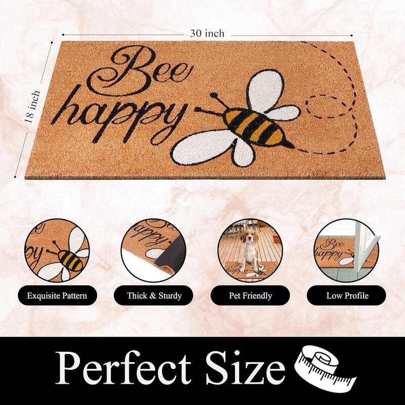 A1HC Natural Coco Coir Door Mat with Heavy Duty Non-Slip PVC Backing - 18" x 30" - Easy to Clean