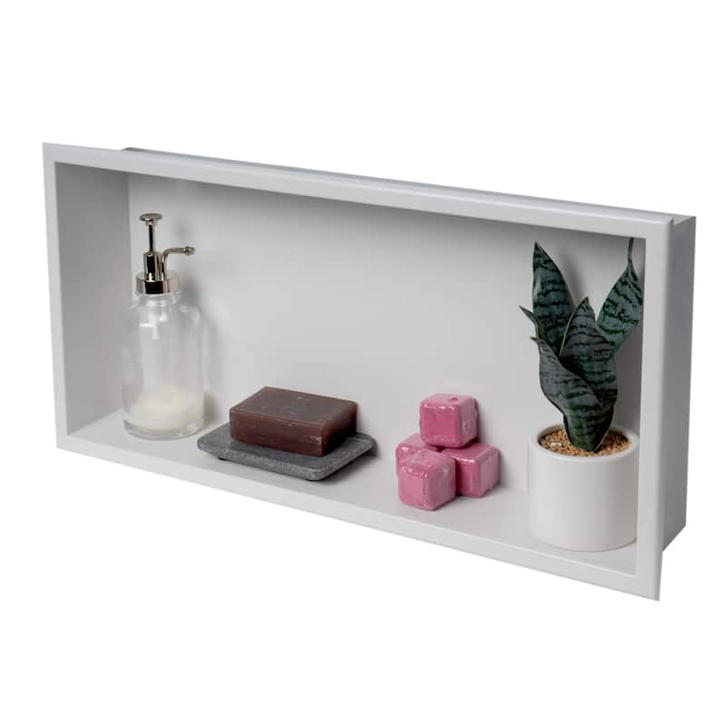 ALFI brand 24 x 12 White Matte Stainless Steel Horizontal Single Shelf Bath Shower Niche