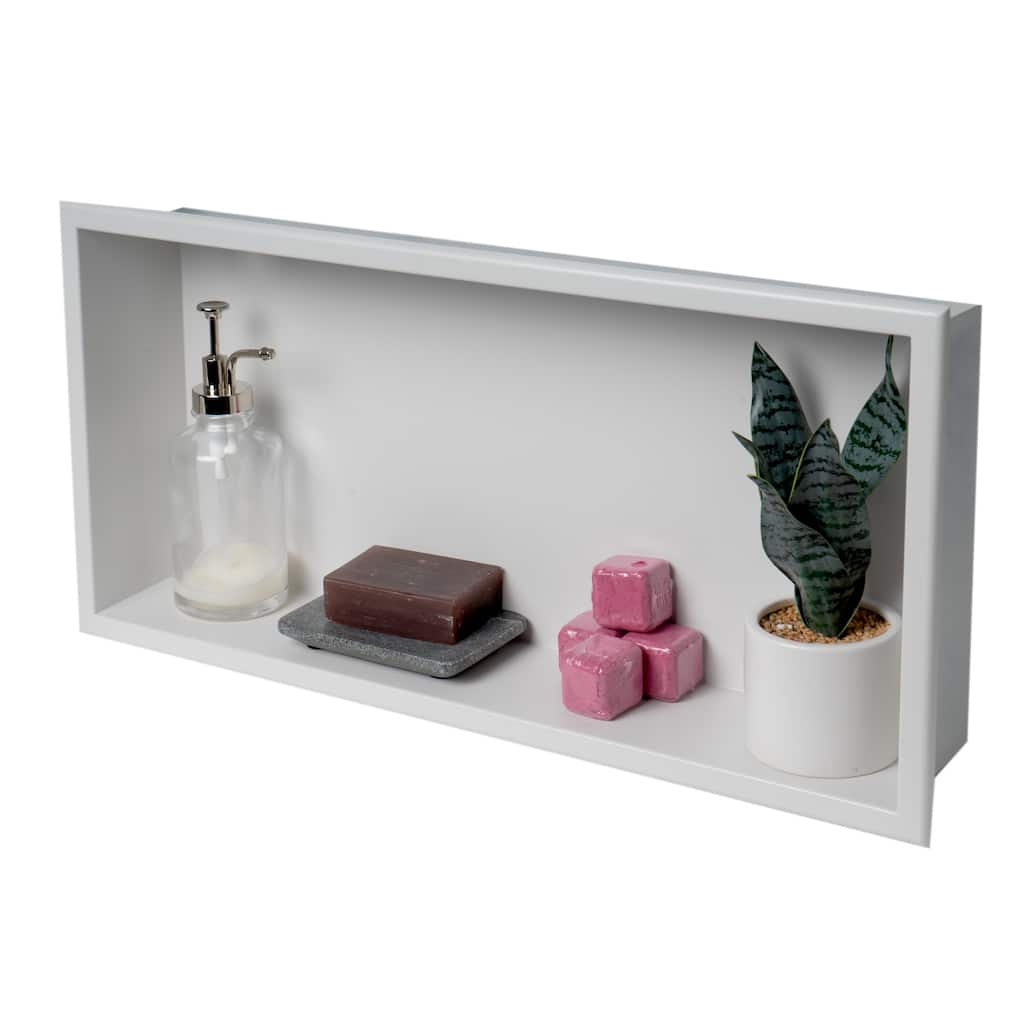 ALFI brand 24 x 12 White Matte Stainless Steel Horizontal Single Shelf Bath Shower Niche