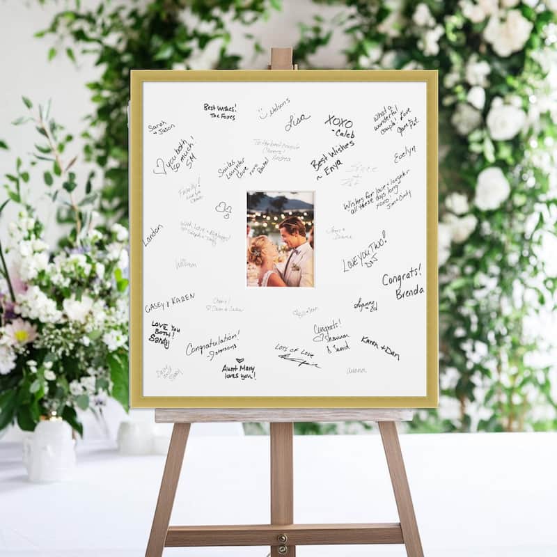 Svelte Signature Mat Picture Frame - Autograph Photo Frame Guest Book Alternative for Weddings, Graduations, or Retirement - 5x7 - Svelte Polished Gold