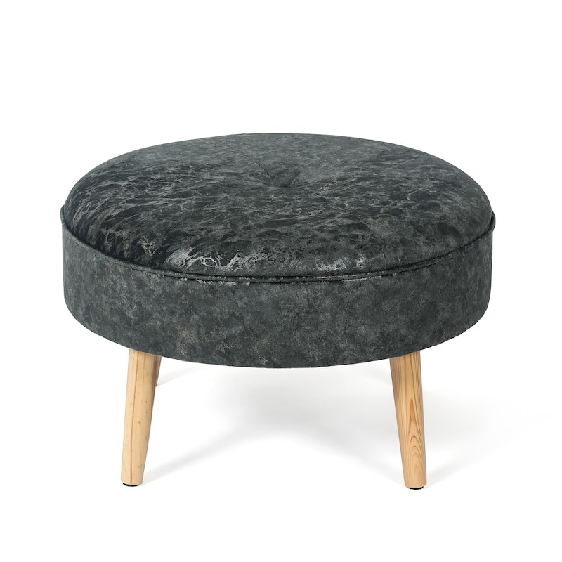 Adeco Carrington Juttersbo Round Tufted Fabric Ottoman - Black-Grey