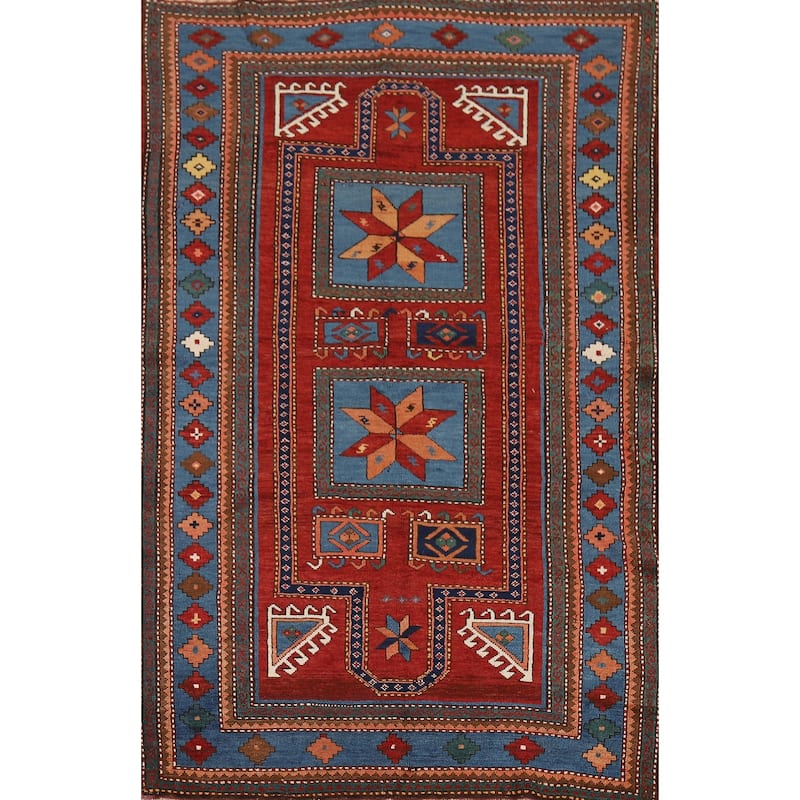 Vegetable Dye Shirvan Antique Area Rug Hand-Knotted Wool Carpet - 3'10" x 6'9"