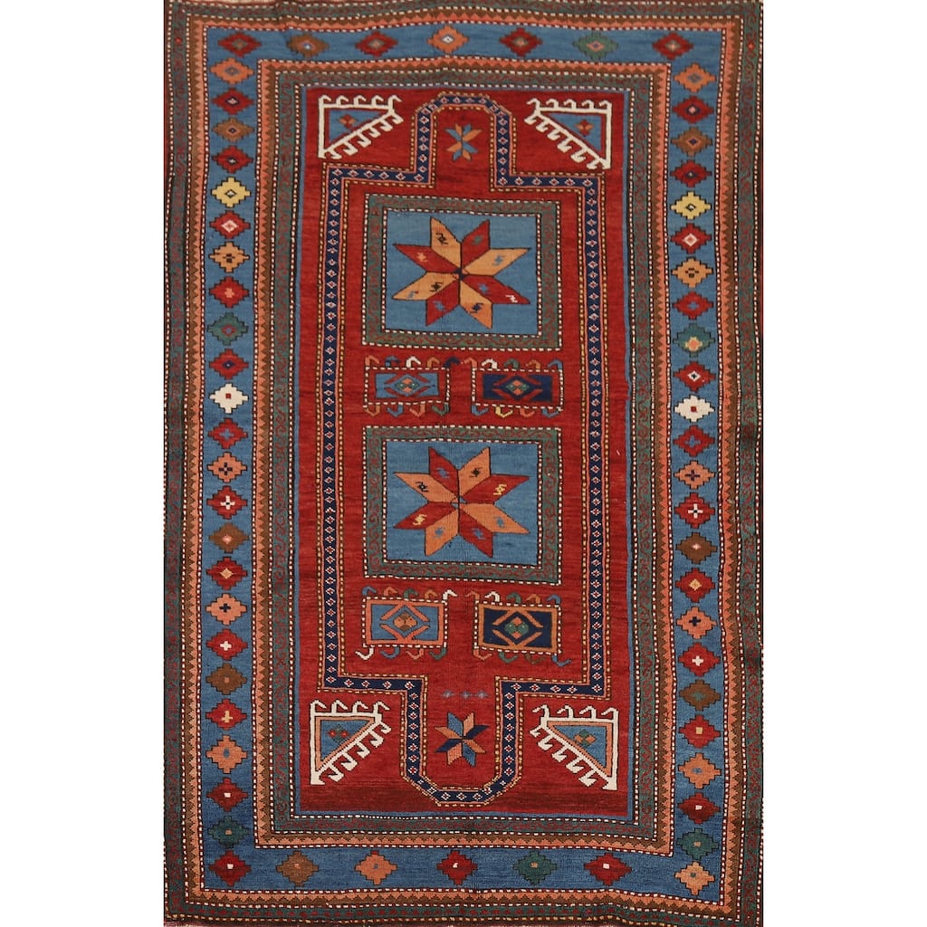 Vegetable Dye Shirvan Antique Area Rug Hand-Knotted Wool Carpet - 3'10" x 6'9"