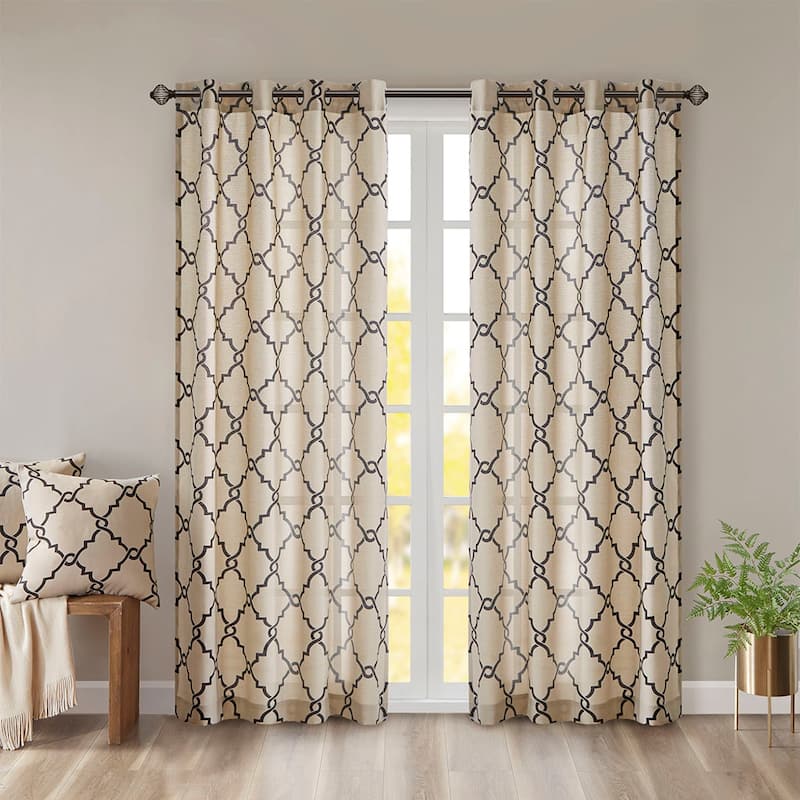 Fretwork Print Grommet Top Window Curtain Panel(Only 1 Pc Panel)