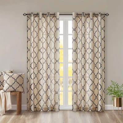 Fretwork Print Grommet Top Window Curtain Panel(Only 1 Pc Panel)