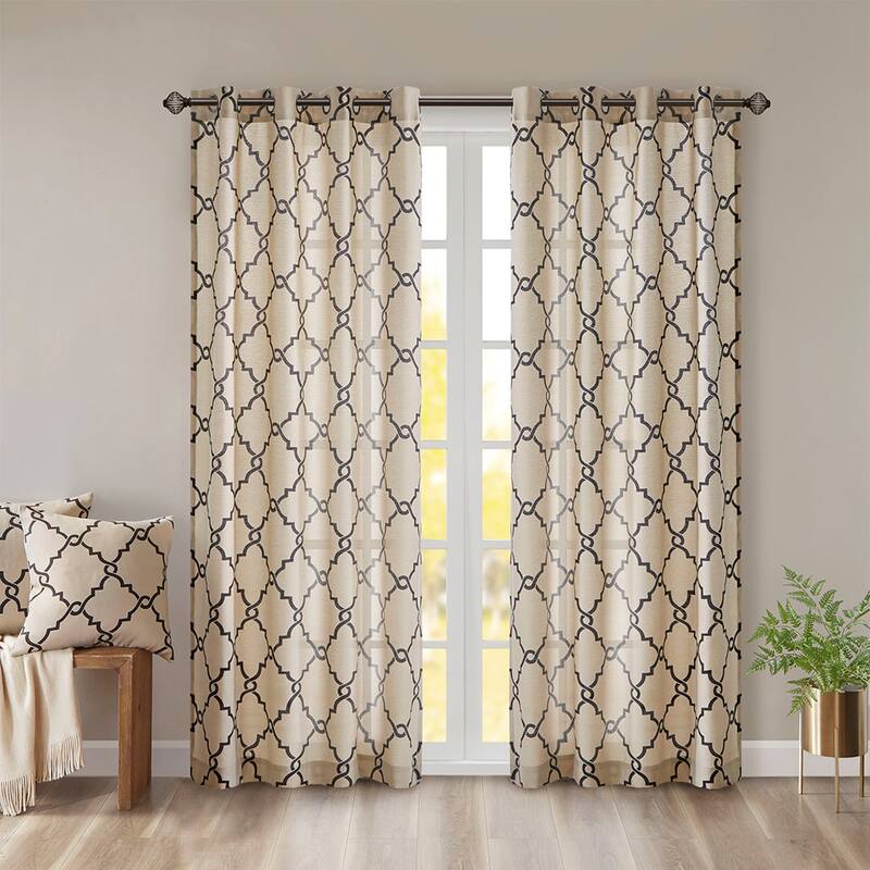 Fretwork Print Grommet Top Window Curtain Panel