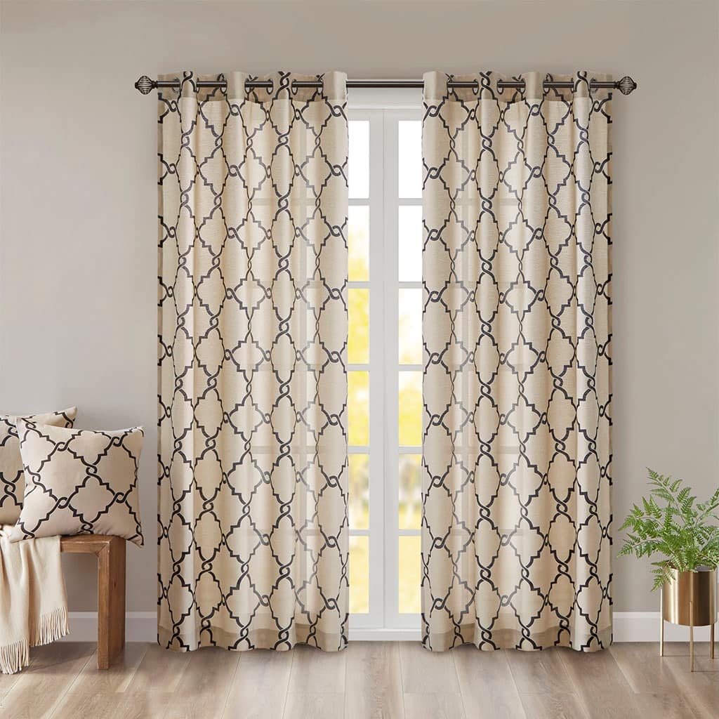 Fretwork Print Grommet Top Window Curtain Panel