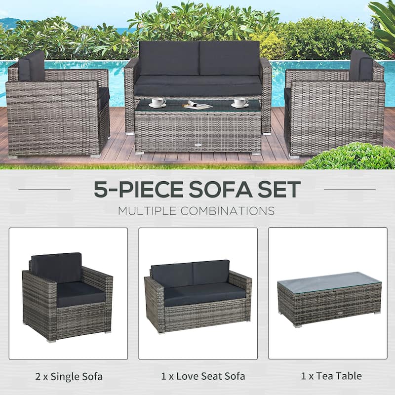 Outsunny 4-Piece Patio Furniture Set with Back Support, Thickly Cushioned PE Rattan Patio Furniture Set