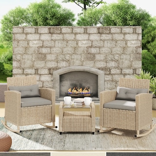 Corvus Fatih 3-piece Outdoor Wicker Rocking Chat Set with Cushions