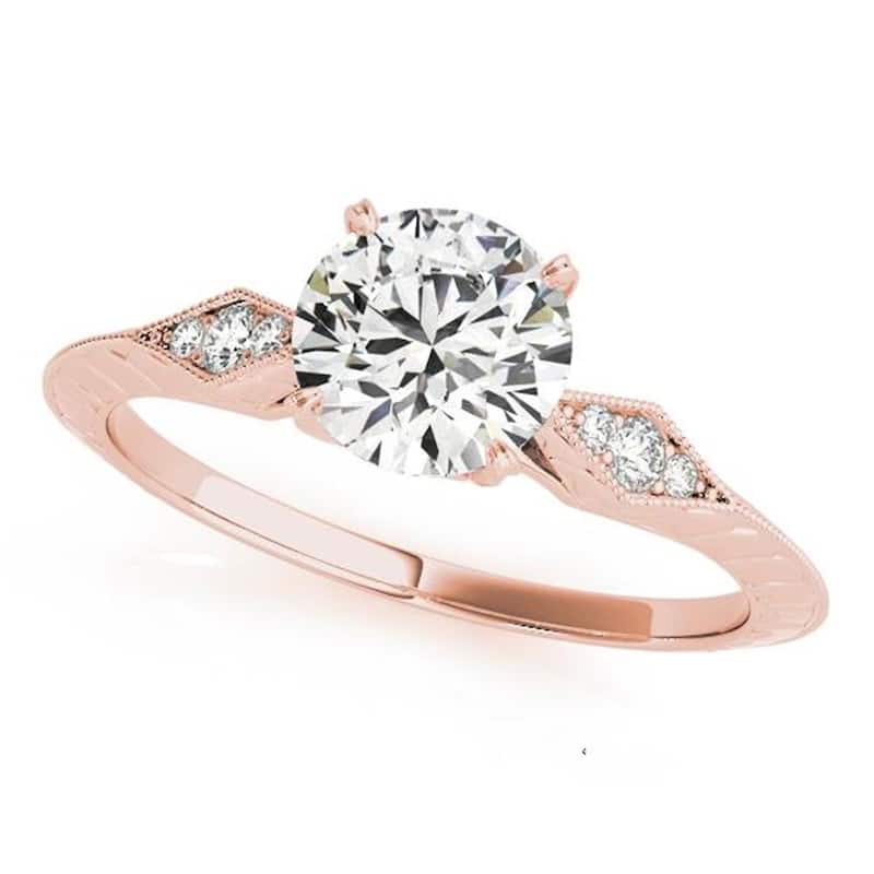 Auriya 14k Gold 1ct Vintage Moissanite and Diamond Engagement Ring 1/10ct TW - Rose - 9