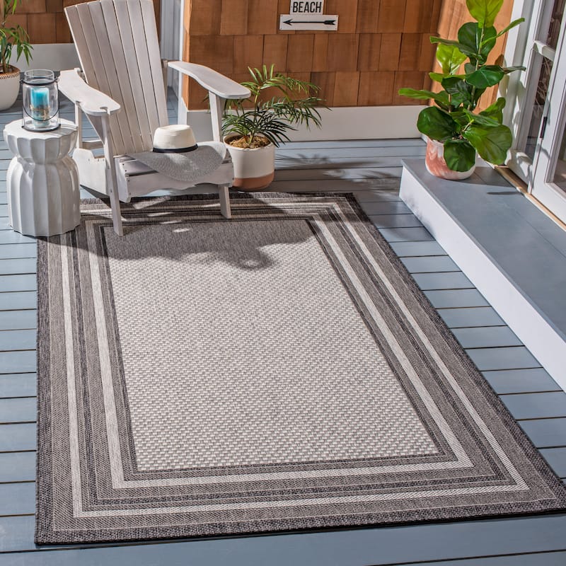 SAFAVIEH Courtyard Vickie Indoor/ Outdoor Waterproof Patio Backyard Rug - 9' x 12' - Light Grey/Black