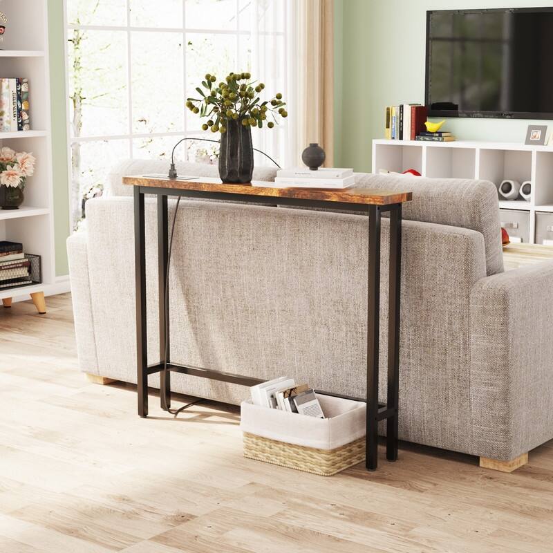 39.37''Narrow Console Sofa Table with Power Outlets and USB Port