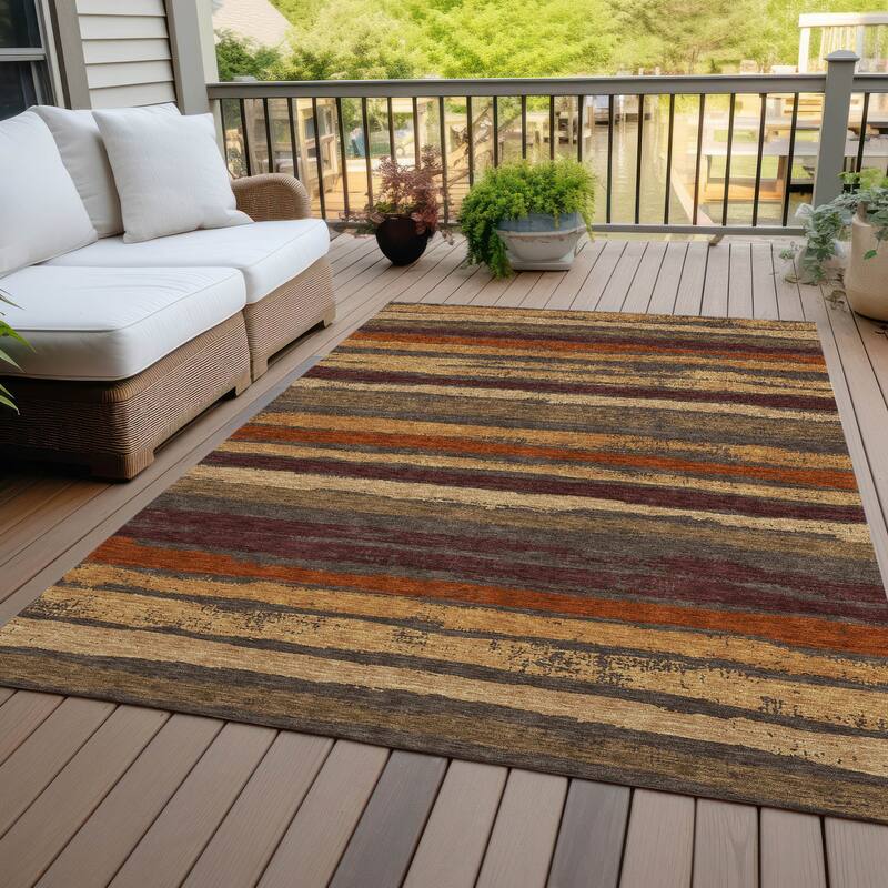 Machine Washable Indoor/ Outdoor Chantille Stripe Rug - Chocolate - 3' x 5'