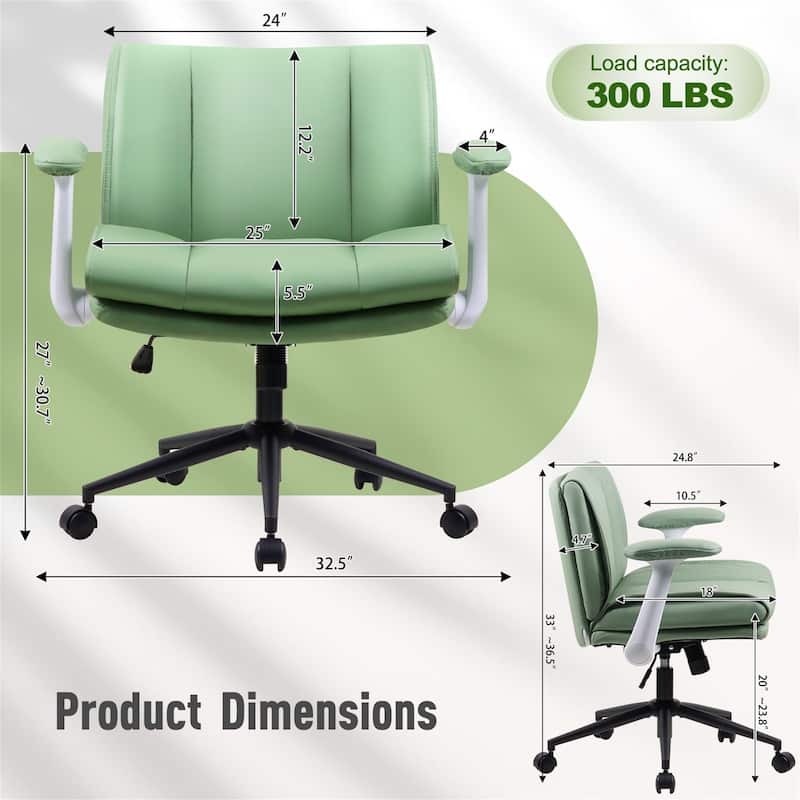 Cross Legged Office Chair on Wheels with Flip-Up Armrests Leather and Wide Seat