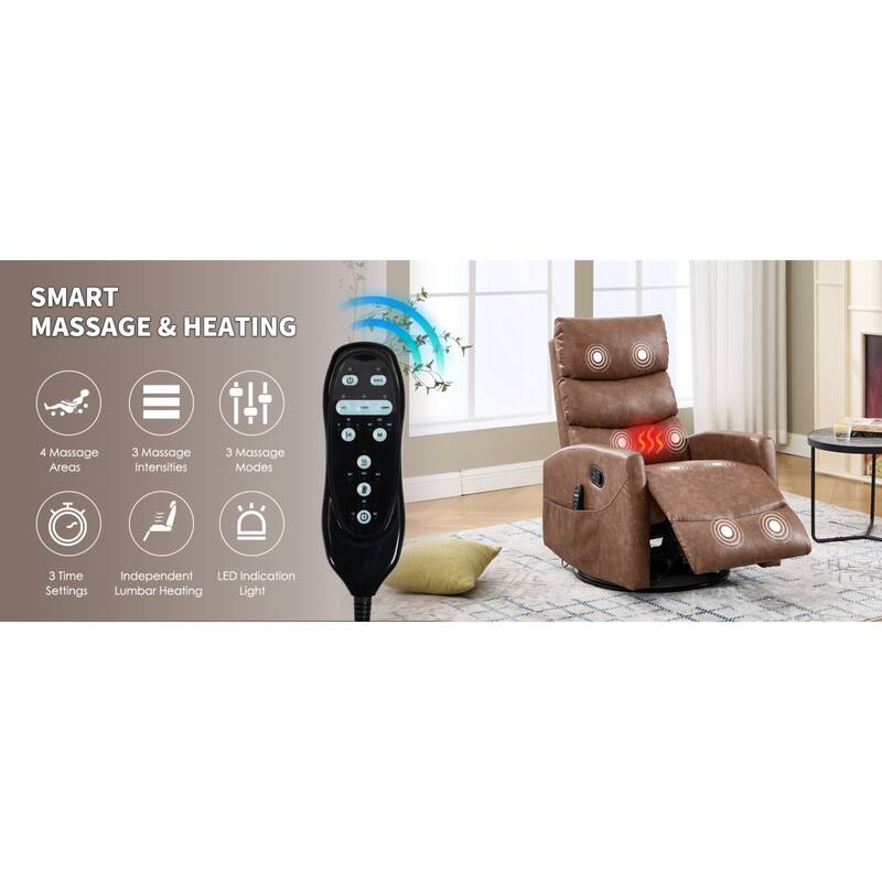 Roomfitters Manual Swivel Rocker Recliner Chair with Heat and Massage Fabric Glider Lounge Sofa for Living Room