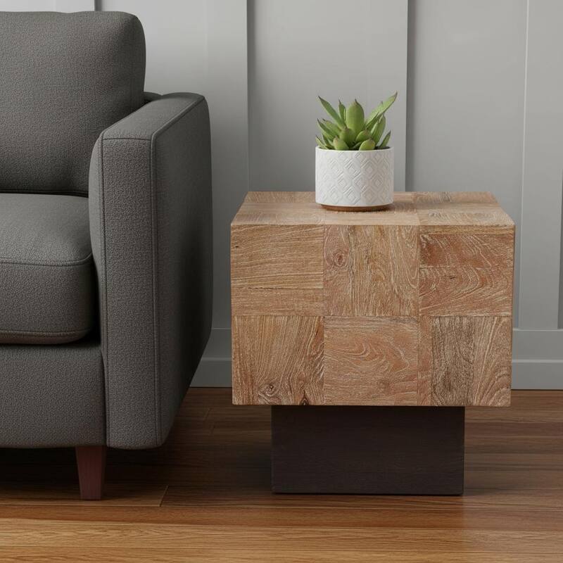 HomeRoots 22" Black And Brown Solid Wood Square End Table - 24.5