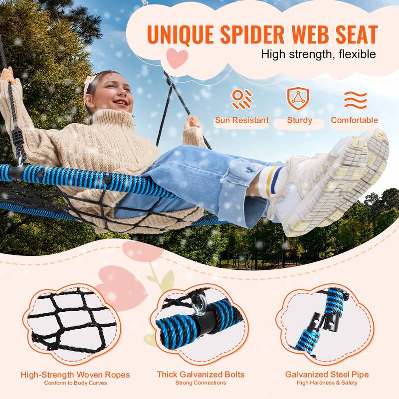 Spider Web Saucer Swing with Tree Hanging Straps and Adjustable Multi-Strand Ropes - 40"