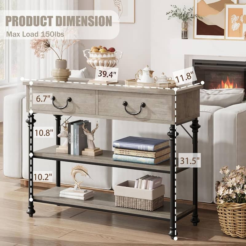 Small Entryway Table with 2 Drawers, Narrow Console Table with Storage Shelves for Living Room