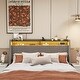 preview thumbnail 4 of 8, Queen Size Platform Bed Frame with LED, 4 Under-bed Portable Storage Drawers, Wings Headboard Design, Light Grey
