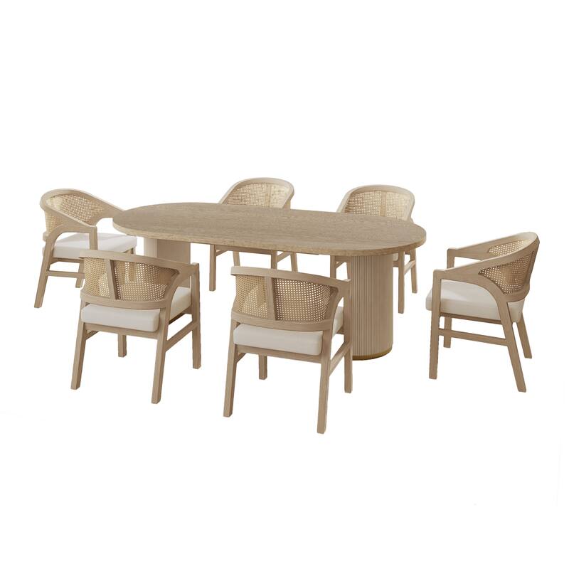 Christopher Knight Home - Acantha Rubberwood Frame with Rattan Back 7 Piece Dining Set