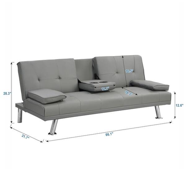 dimension image slide 1 of 2, Modern Sofa Bed with Armrest Two Cup Holders