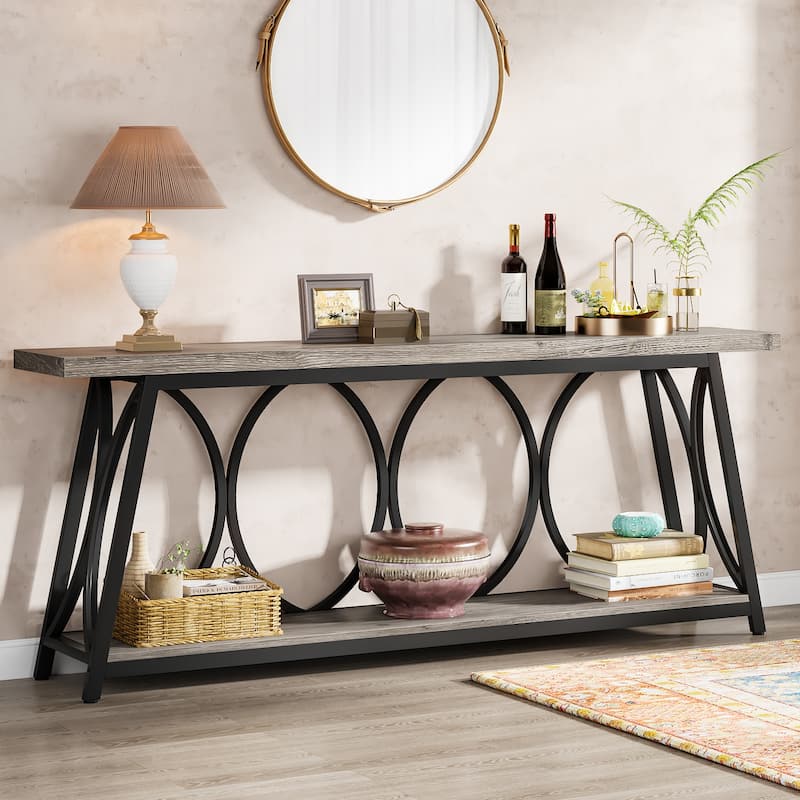 70.9 Inches Extra Long Console Table with 2 Tier Storage Shelf - Grey