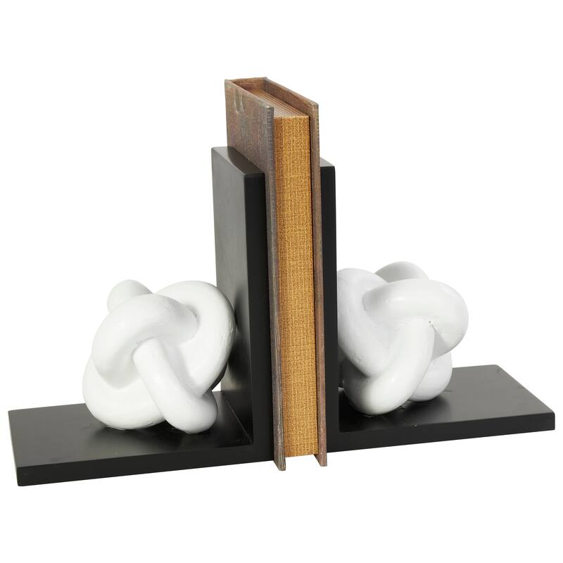 CosmoLiving by Cosmopolitan White Wooden Knot Decorative Bookends with Black Stands (Set of 2)