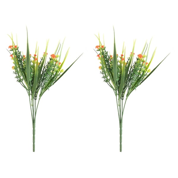 Living Room Plastic Handmade Table Flowerpot Decor Artificial Flower Orange 2pcs