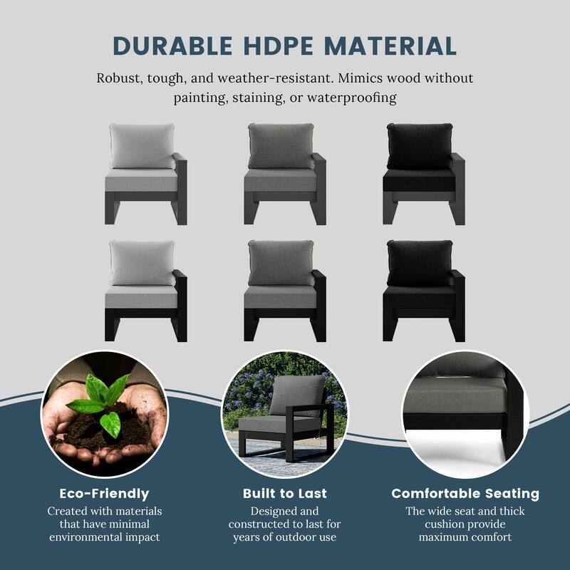 Polytrends Endless Patio Deep Seating Right Arm Chair with Black Frame