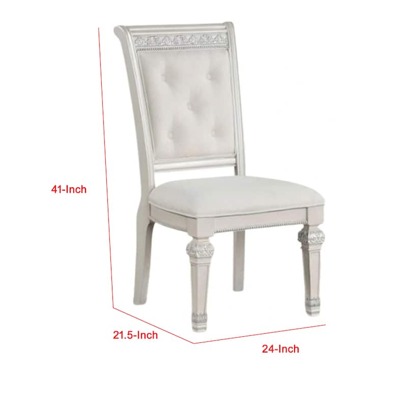 Miamy Dining Armchair Set of 2, Solid Wood, Ivory Button Tufted Fabric