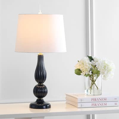 Maddie 28" Glass/Metal LED Table Lamp, Navy by JONATHAN Y