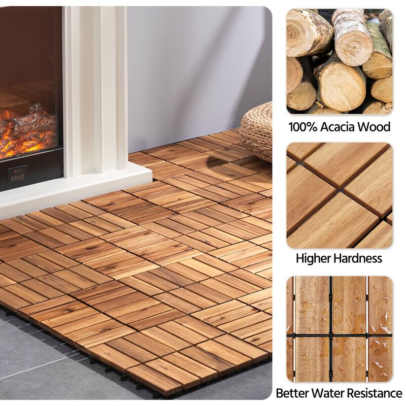 Yaheetech Pack of 27 Waterproof Acacia Wood for Flooring for Outdoor & Indoor