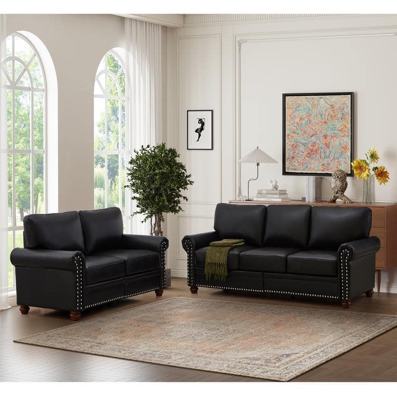 PU Leather Loveseat Sofa & Settee Set with Storage, 2pc