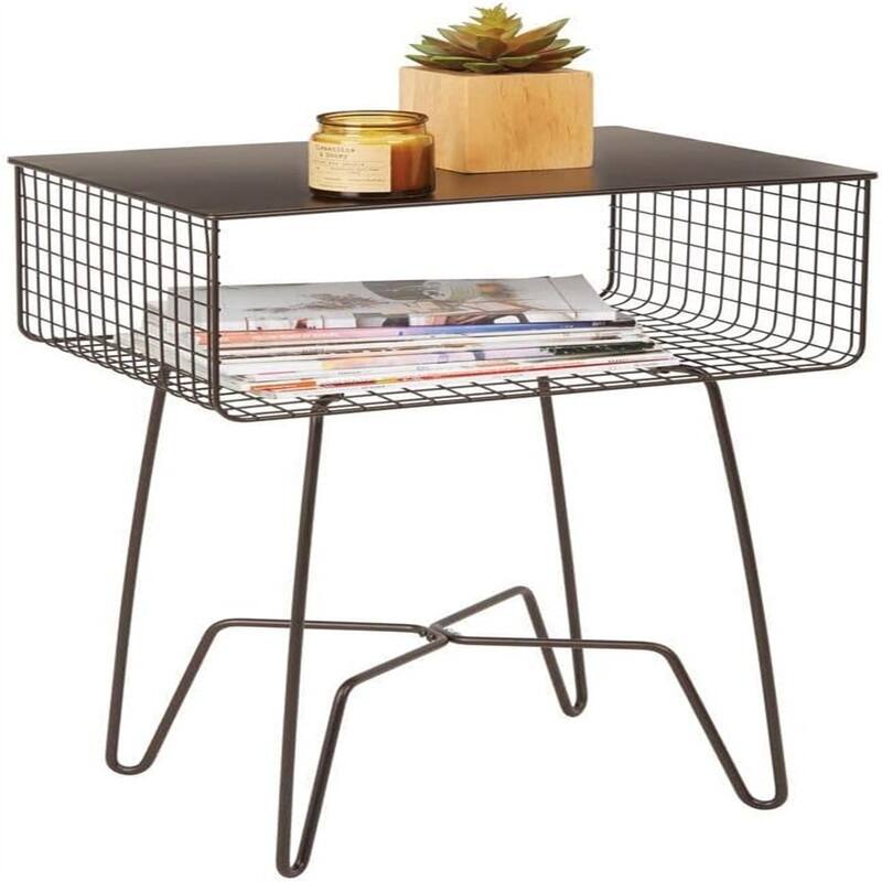 Steel Side Table Nightstand with Storage - 12.75"D x 17.4"W x 22.8"H - Bronze