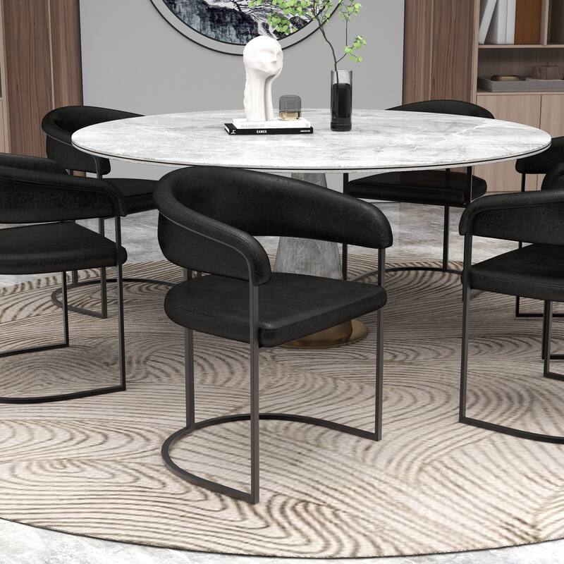 LeisureMod Set of 4 Aero Upholstered Leather Dining Side Chair - Contemporary Arm Chair with Black Iron Frame