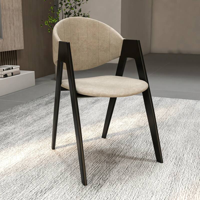 Savor Mid-Century Modern Upholstered Dining Chair with Curved Back and Iron Base for Home & Kitchen Set of 2