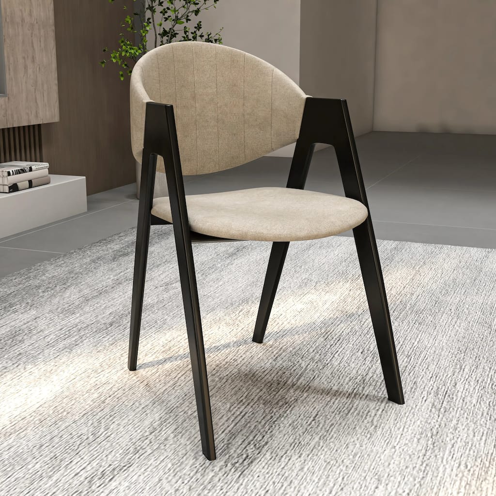 Savor Mid-Century Modern Upholstered Dining Chair with Curved Back and Iron Base for Home & Kitchen Set of 2