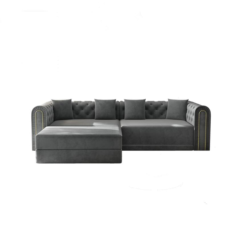 GDFStudio - 90.6" 3-in-1 Convertible Velvet Sleeper Sofa with Movable Ottoman