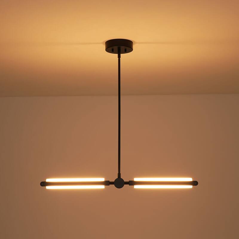2-Light Modern Linear Dimmable Integrated LED 3000K Warm Light Kitchen Island Pendant Light