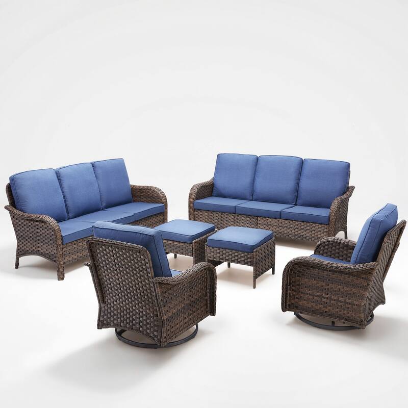 Cavira 6-Piece Outdoor Patio Brown Wicker Sofa Set with Olefin Cushions