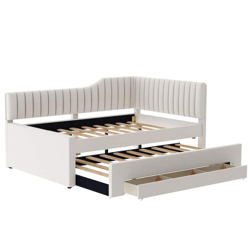 Roomfitters Twin/Full Size Upholstered Daybed with Trundle and Triple Storage Drawers