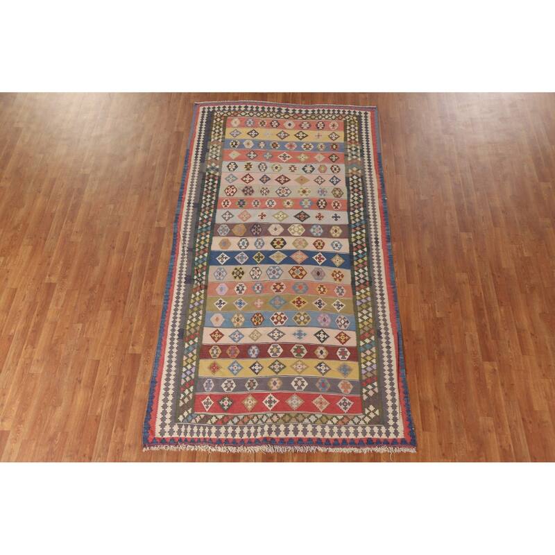 Vegetable Dye Tribal Kilim Qashqai Persian Rug Antique Wool Carpet - 5'1"x 9'7"