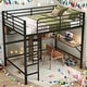 preview thumbnail 1 of 10, Full Size Metal & Wood Loft Bed with L-Shaped Desk and Shelves, Black and Brown Black