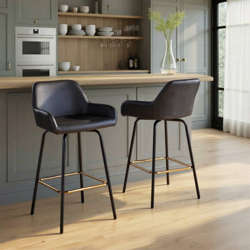 Porch & Den Galotti Fixed Height Counter Stool with Metal Legs & Square Footrest (Set of 2)
