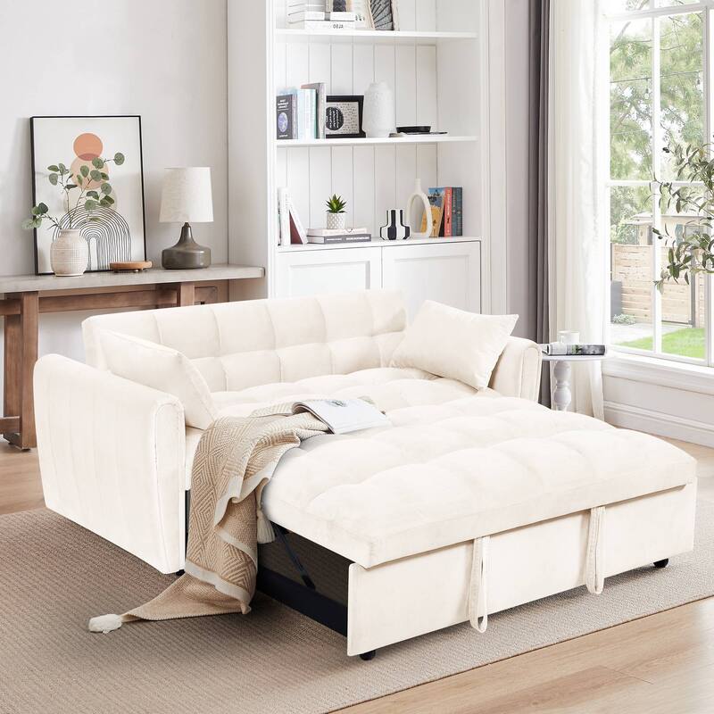 64.9" 3-in-1 Convertible Queen Sofa Bed, Storage Bag and Pillows