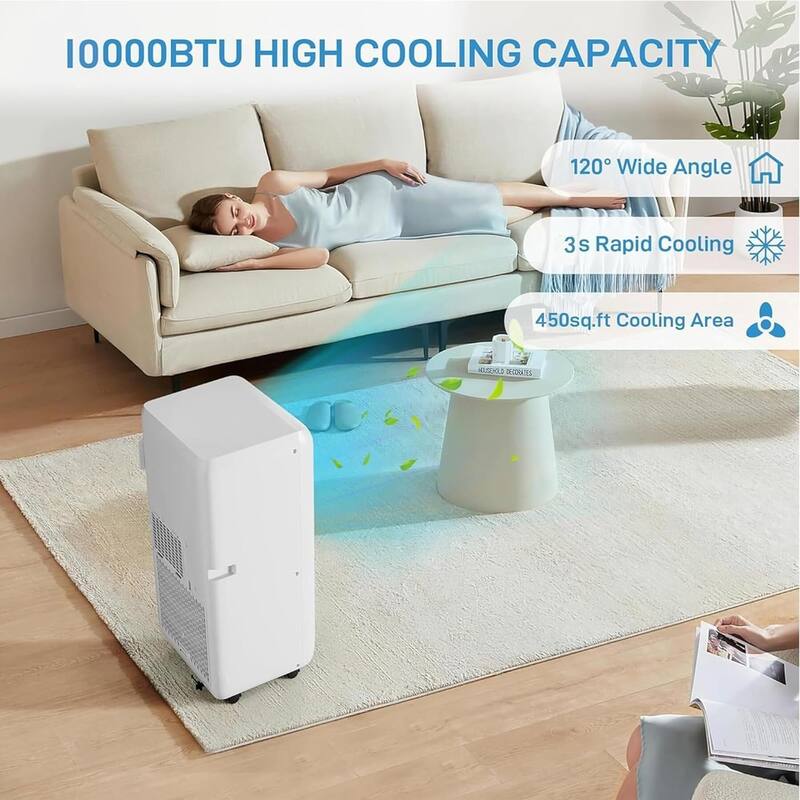 10000 BTU Portable Air Conditioner with Remote - Dehumidifier & Fan