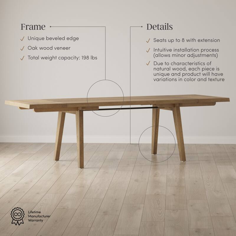 Andy Modern Farmhouse Solid Wood Extendable Dining Table