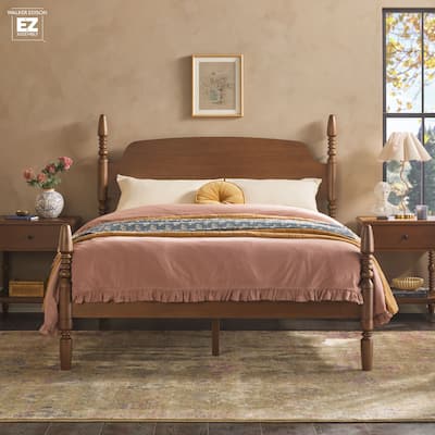 Walker Edison Easy Assembly Solid Wood Queen Bed with Wood-Turning Detail